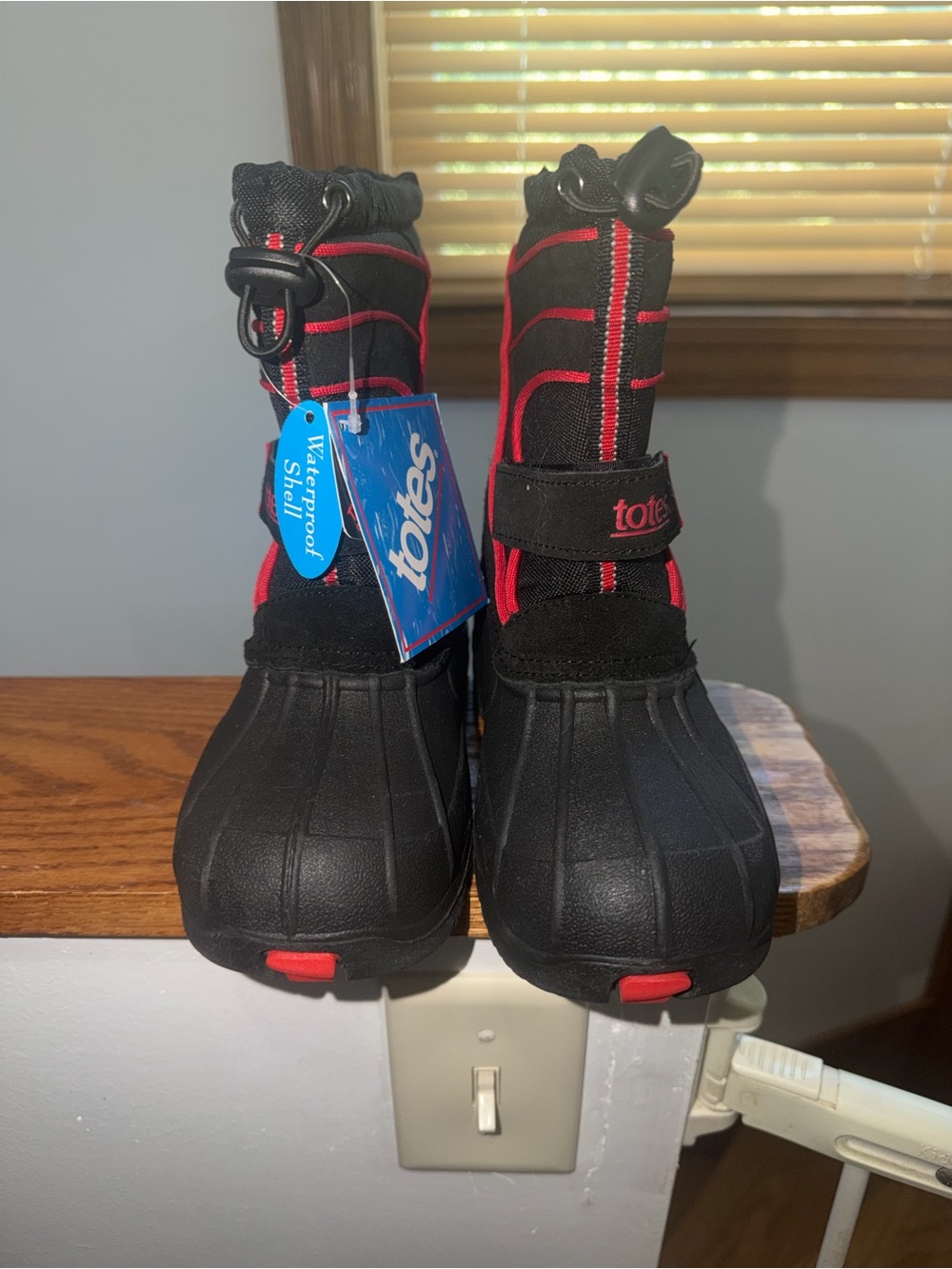 totes Kids Black and Red Waterproof Winter Boots